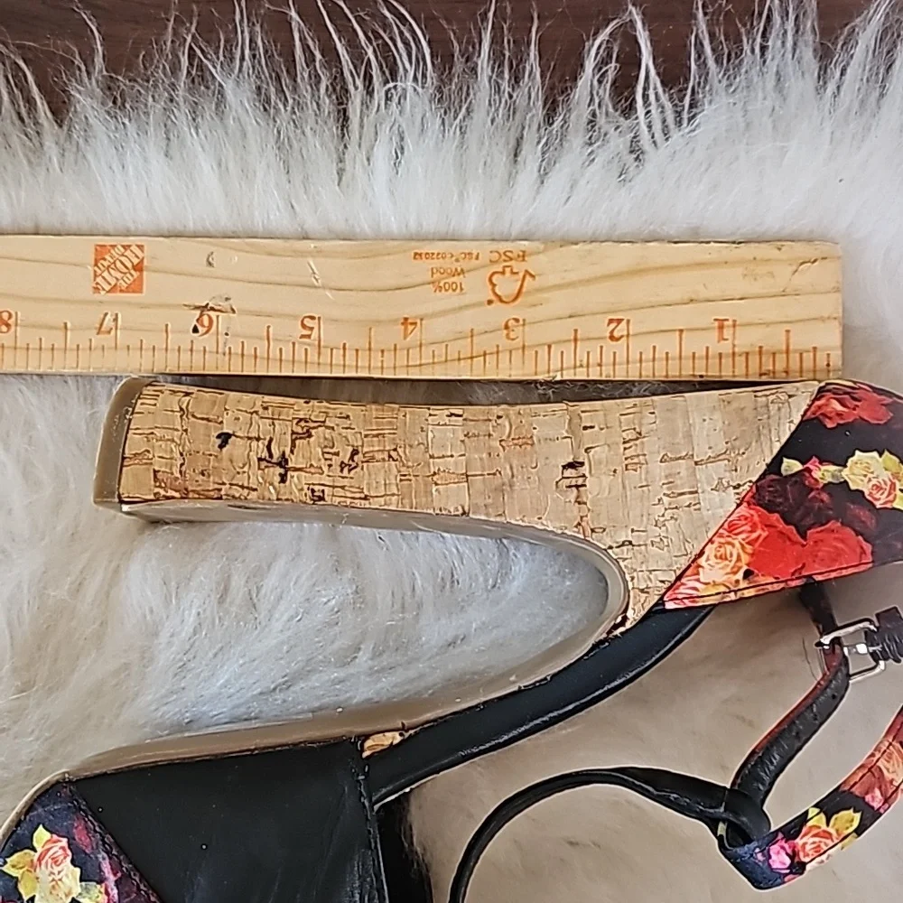 DV8 Dolce Vita floral platform very high heel shoes ankle strap leather cork